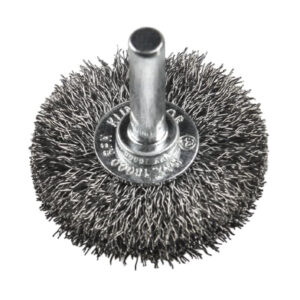 BRS 600 W Round Wheel Brush with Shaft, Crimped Wire STEEL