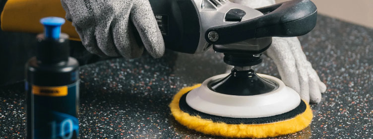 Polisher-sanding-composite-surface-GRP-worktop