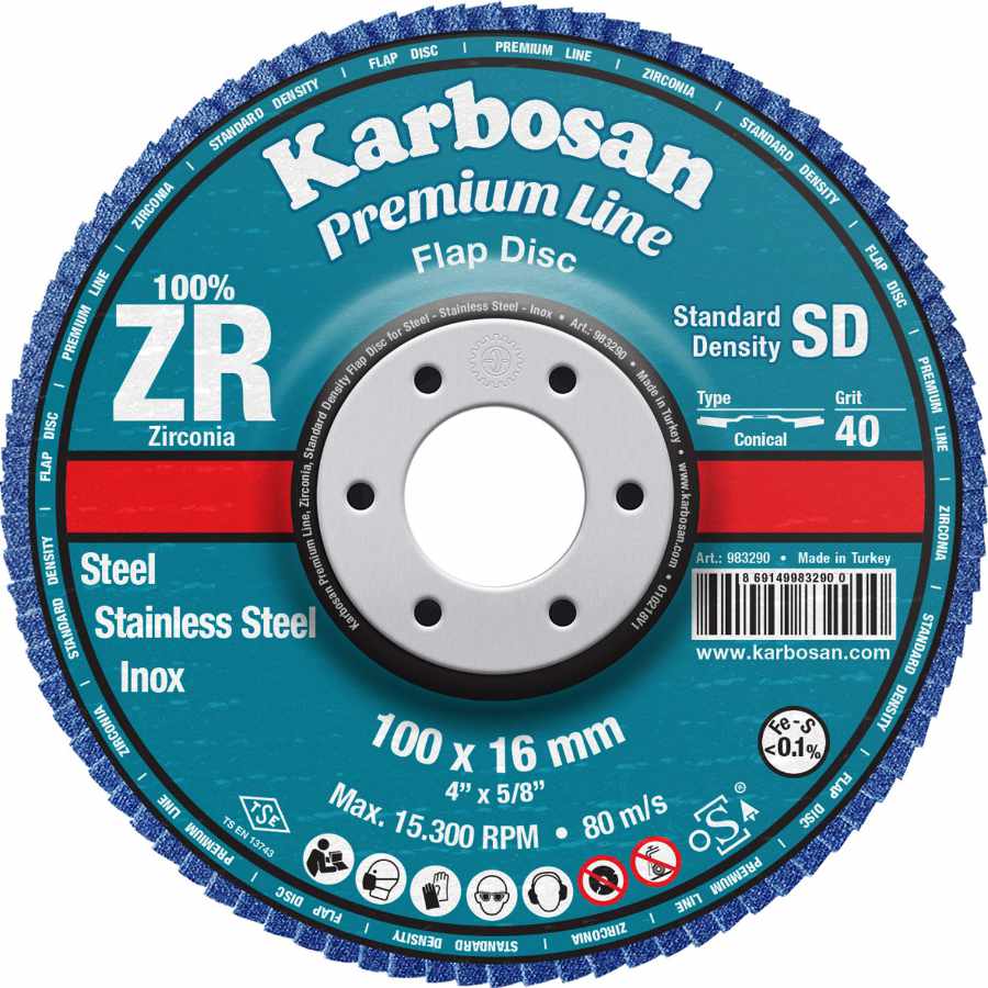 Karbosan Premium Line Conical Zirconia Flap Discs, 10/Pack